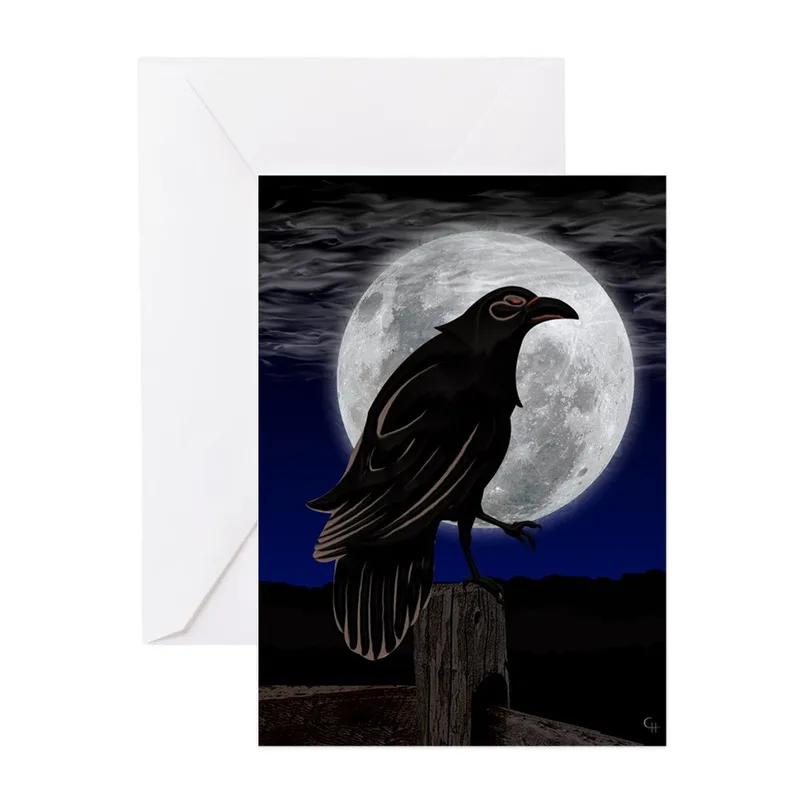 Black Raven Full Moon Card for Gothic Thank You Notes