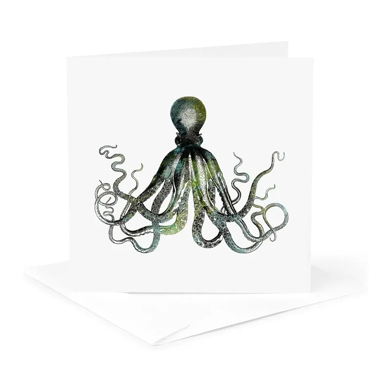Gray Octopus Illustration Card for Marine Lovers