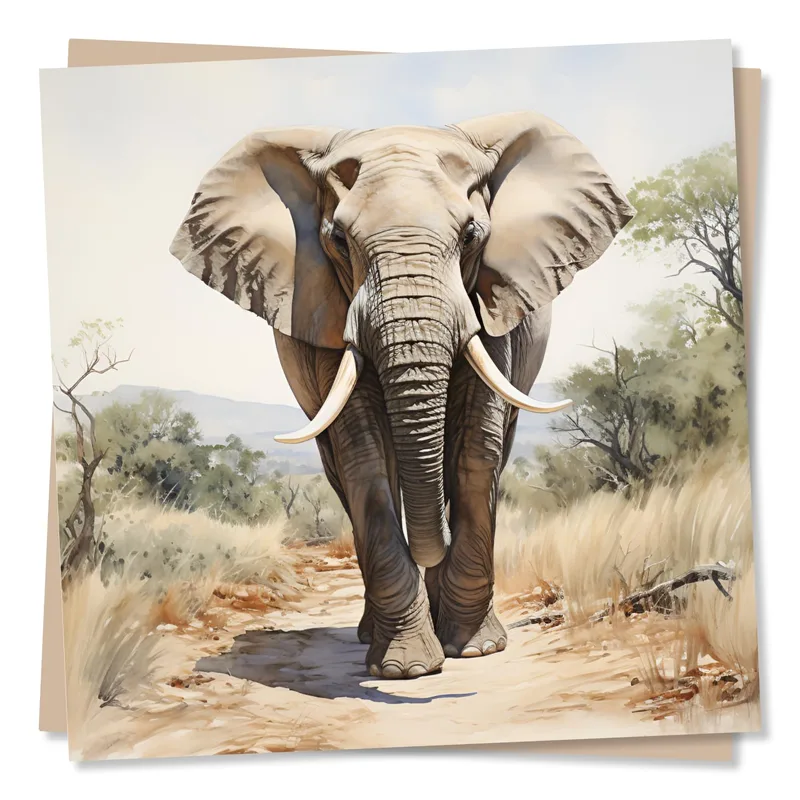 Elephant in Savanna Card: A Majestic Wildlife Greeting