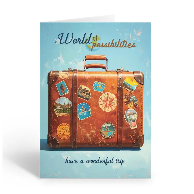 Vintage Travel Suitcase Card: A World of Possibilities Wishes