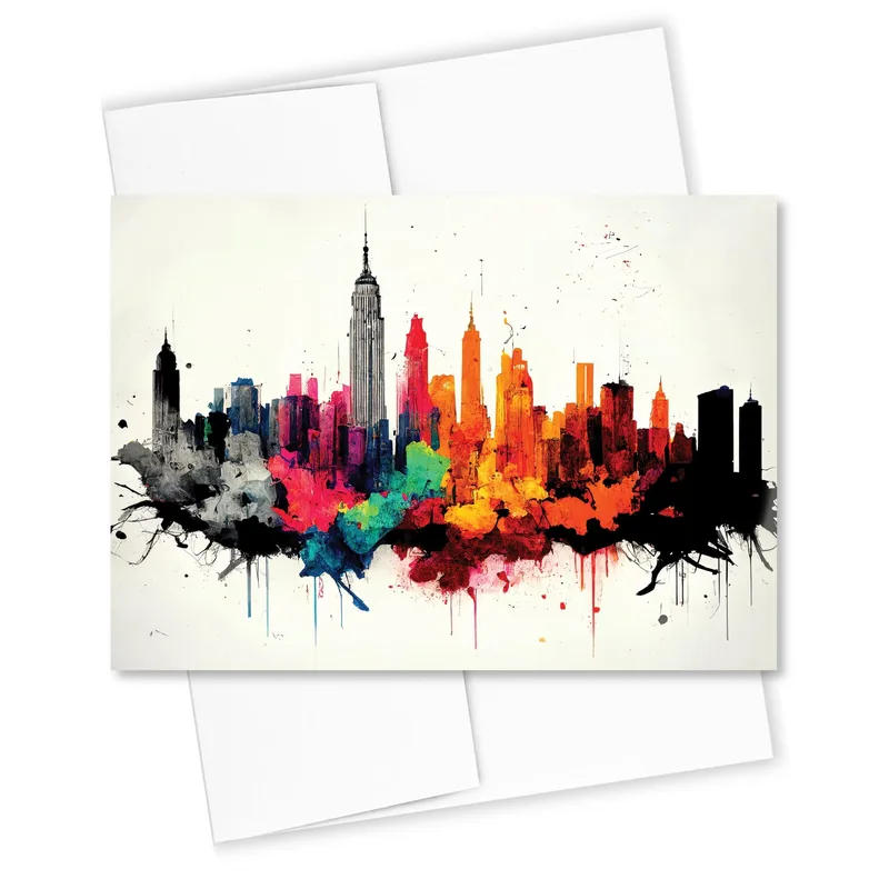 Colorful Ink Skyline Card: Vibrant NYC Art for City Lovers