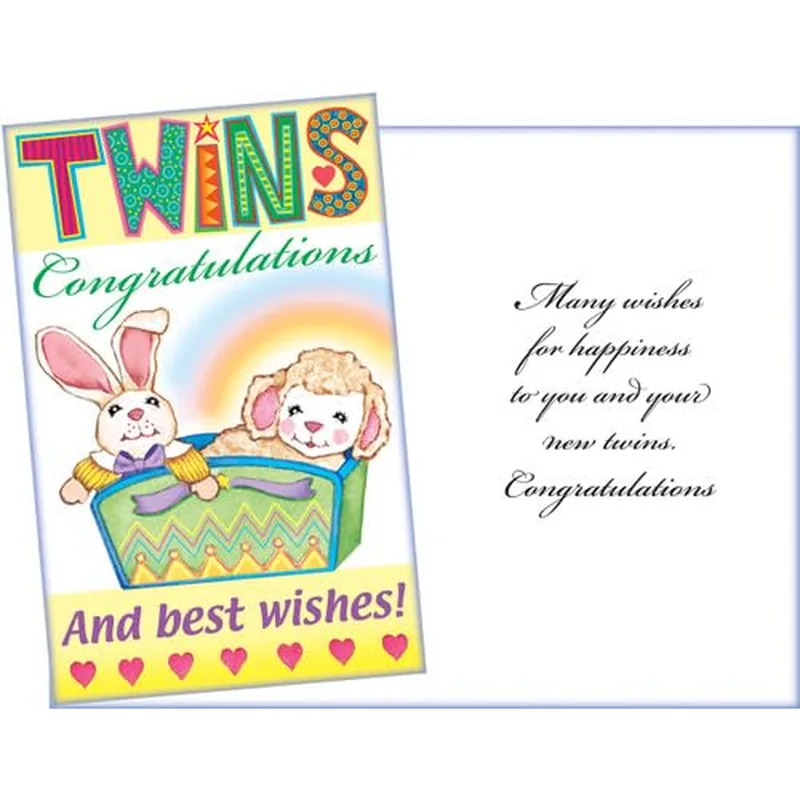 Bunnies Toy Box New Baby Card Celebrating Twins with Bunnies
