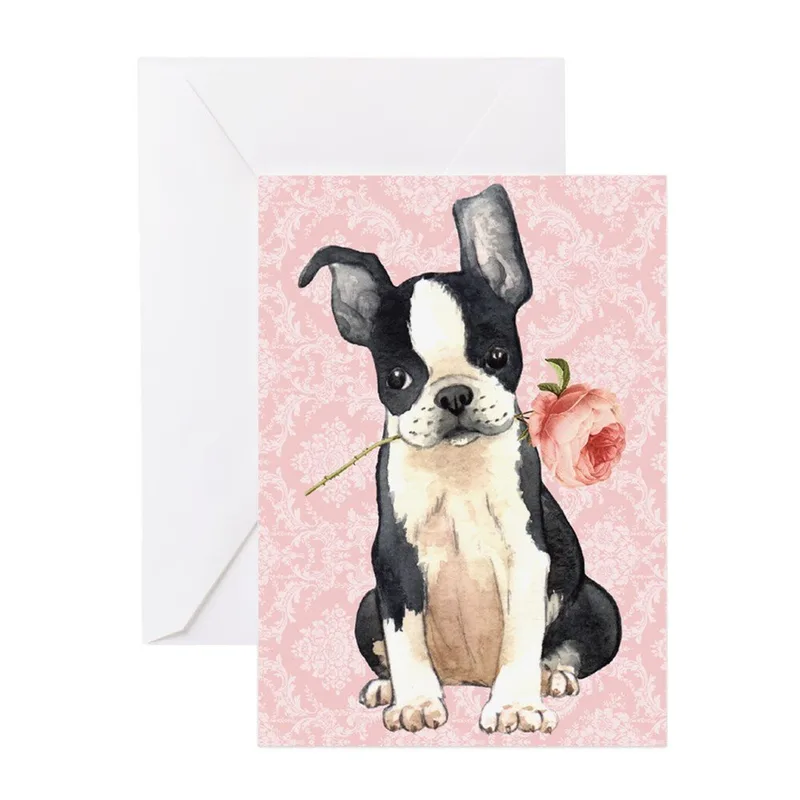 Boston Terrier with Rose Card