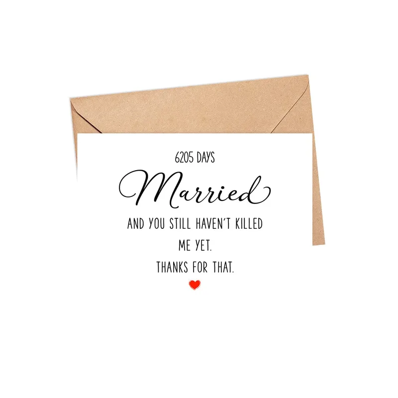 Black Script Minimal Card: 6205 Days Married Anniversary Joke