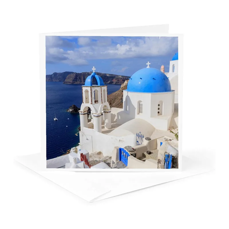 Blue Domed Churches Seaside Card – Greeting Card in natural