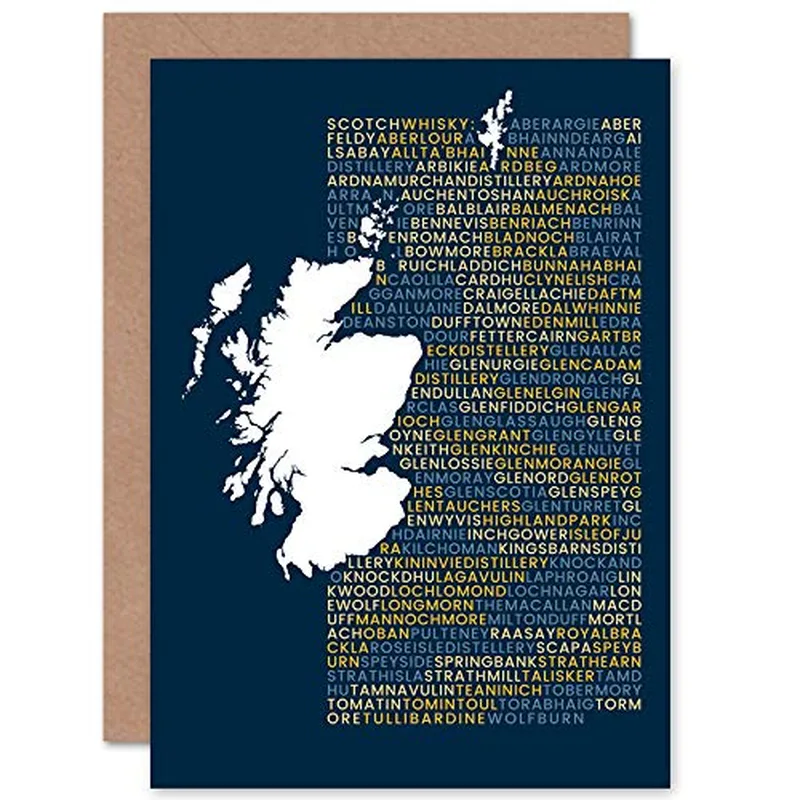 Navy Scotland Word Map Card – Greeting Card in natural