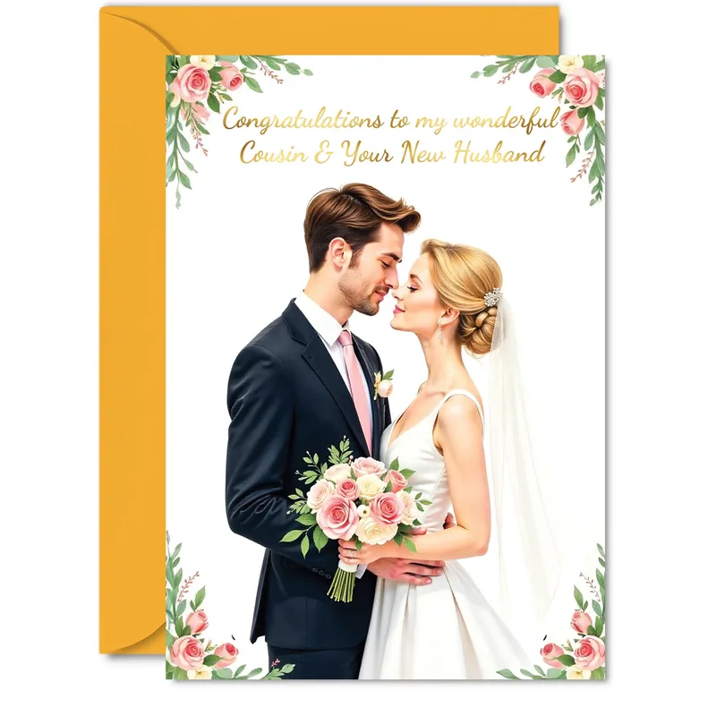 Bride and Groom Couple Card for a Wedding Cousin