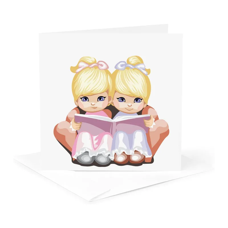 Blonde Twins Reading Book Card for Twin Lovers