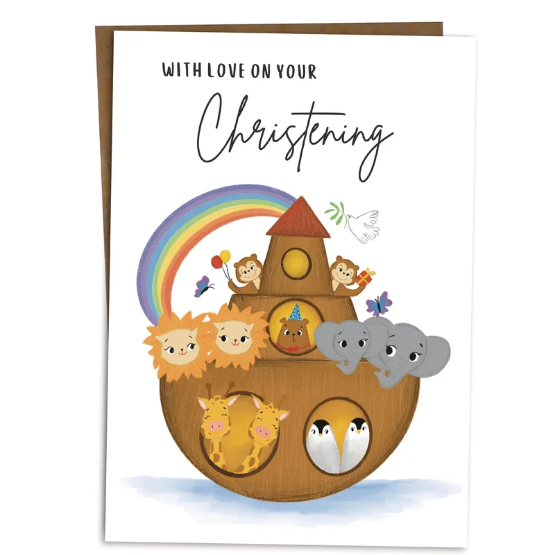 With Love on Your Christening Card featuring a Noah's Ark design
