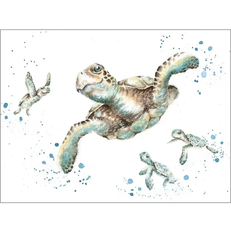 Watercolor Sea Turtles Card: A Swimming School Illustration
