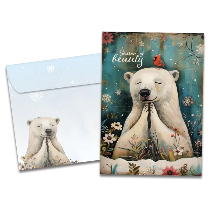 Polar Bear Meditation Art Card: A Peaceful Winter Greeting