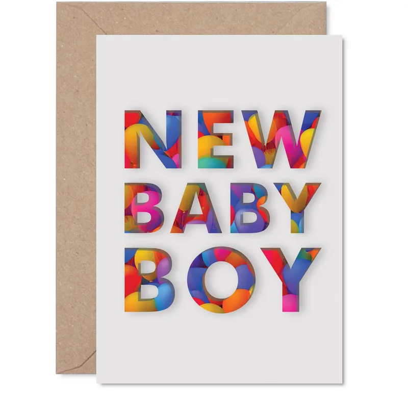 Rainbow Letters Typography New Baby Card Celebrates a Little Arrival