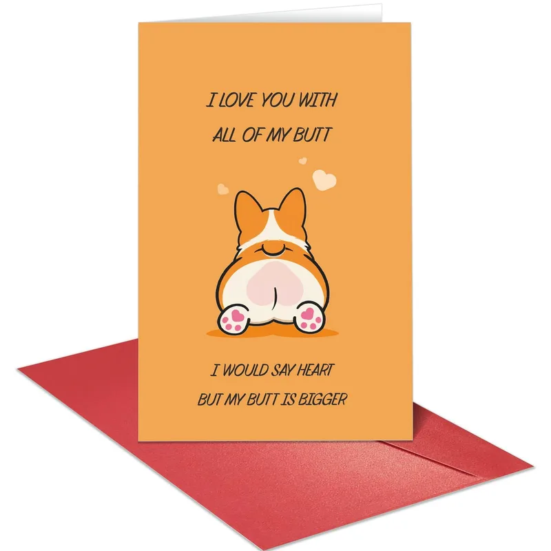 Orange Corgi Butt Love Card: A Funny Greeting for Dog Lovers