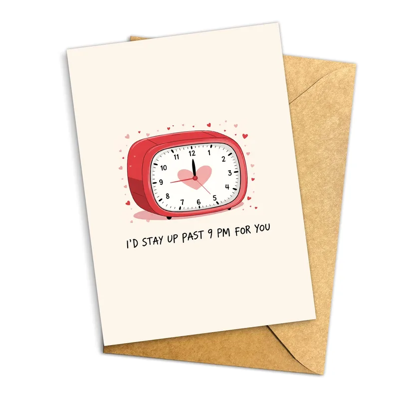 Pink Alarm Clock Love Card: A Funny Clock Design for Late Night Lovers