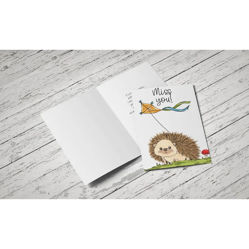Hedgehog Holding Kite Miss You Card for Long Distance Friends