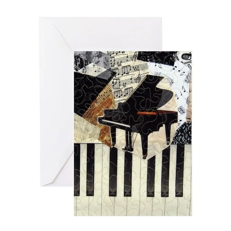 Black Piano Music Collage Card for Musicians and Art Lovers