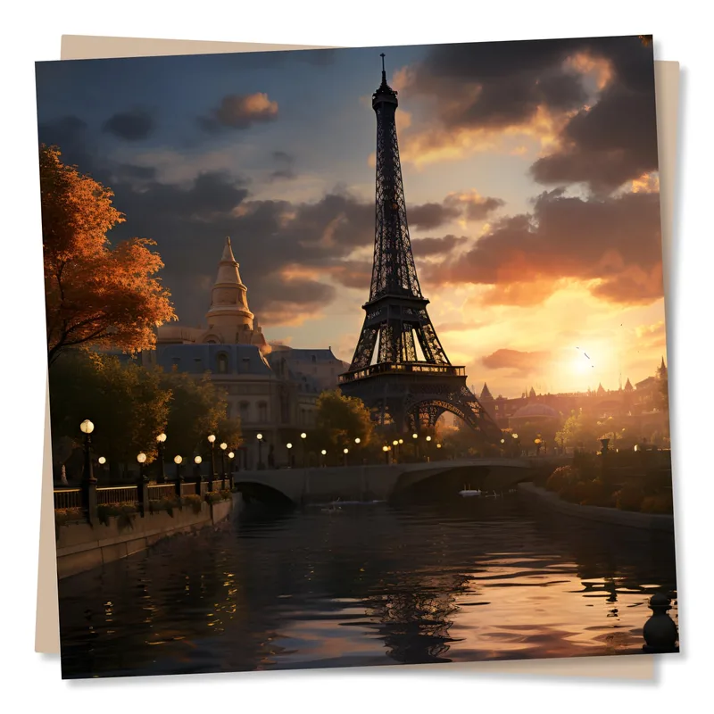 Eiffel Tower Sunset Card: A Parisian Evening Scene