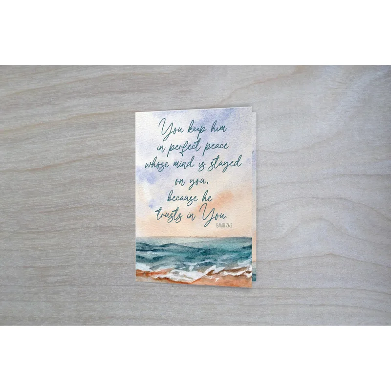 Ocean Scripture Sympathy Card with Isaiah 26:3 Watercolor Design