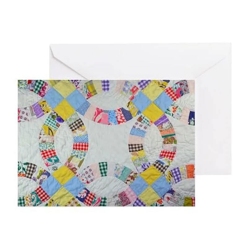 Patchwork Quilt Rings Card Celebrating Colorful Fabric Patterns