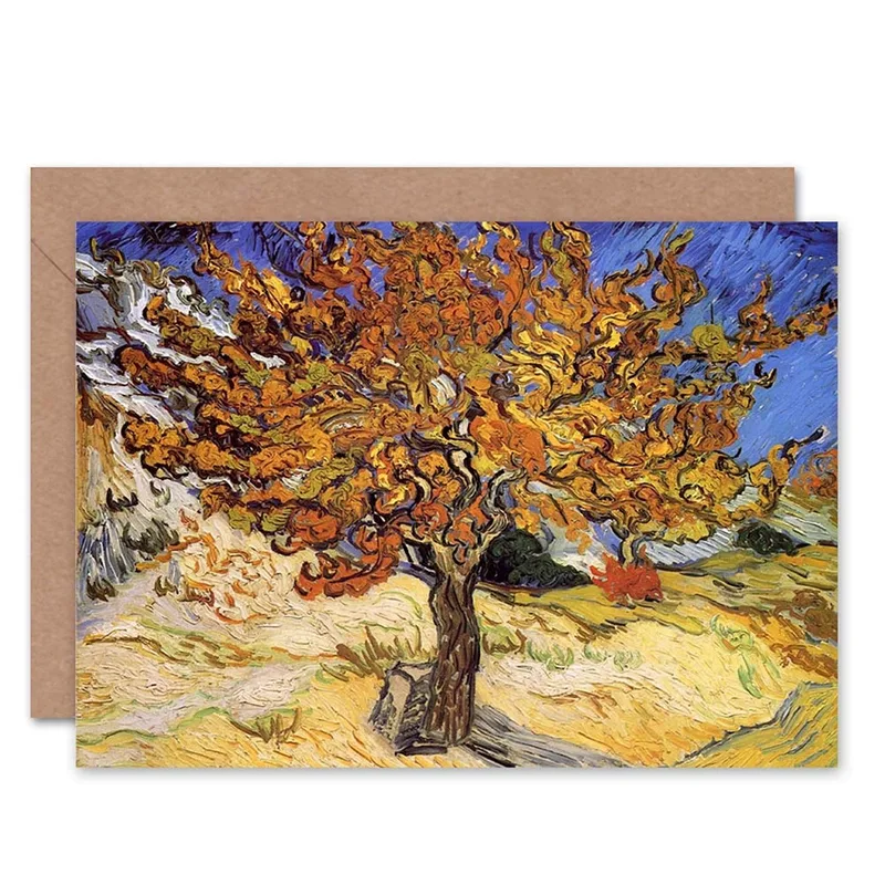 Golden Mulberry Tree Painting Card: A Classic Art Greeting