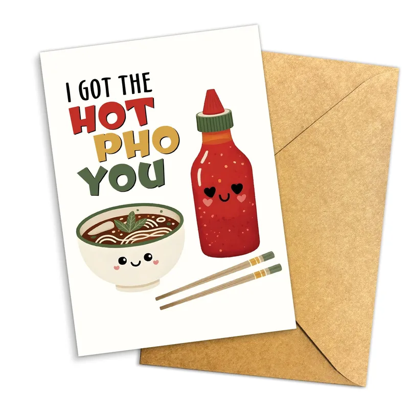 Pho Bowl Sriracha Love Card: A Cute Food Pun Greeting