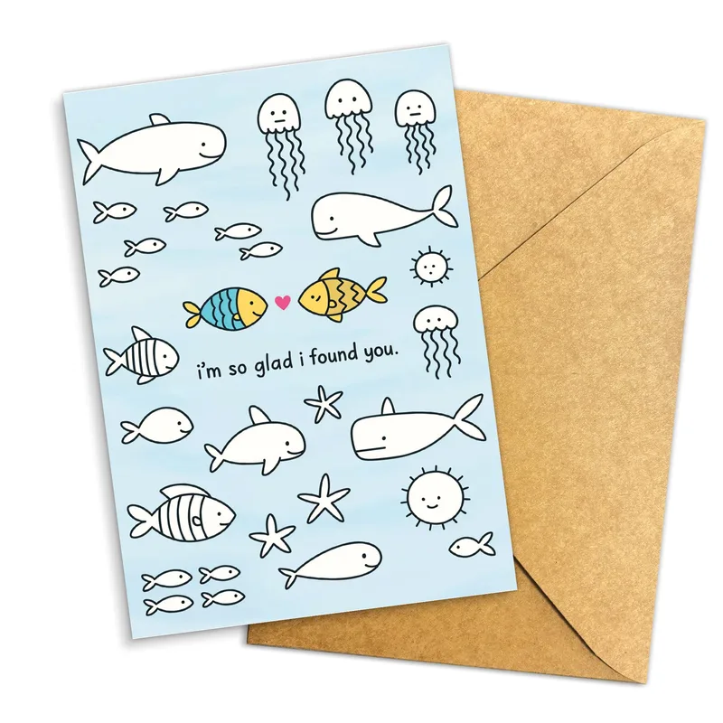 Fish Doodle Pattern Love Card for Ocean Lovers