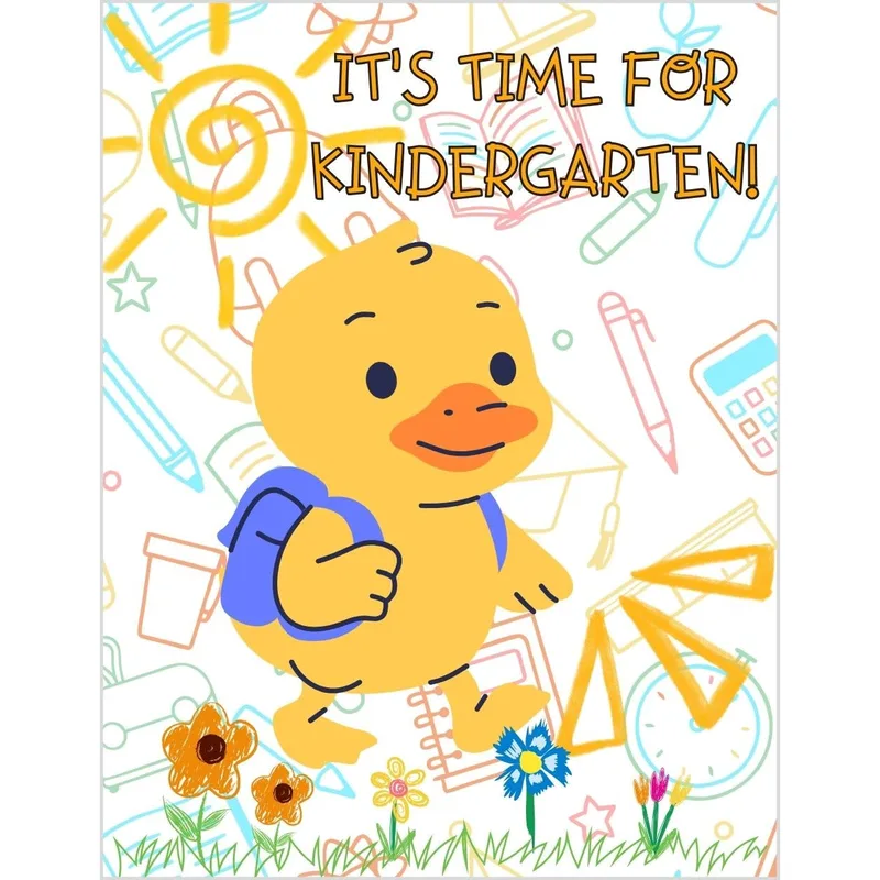 Yellow Duck Back Card: It's Time for Kindergarten Greeting