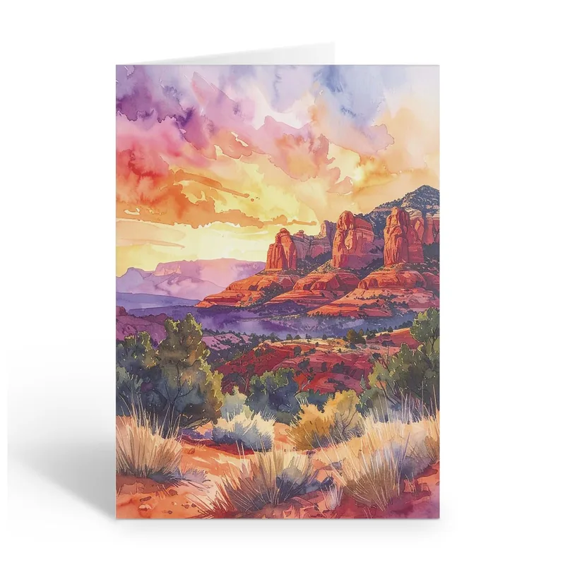 Watercolor Red Rock Canyon Card: A Scenic Arizona Greeting