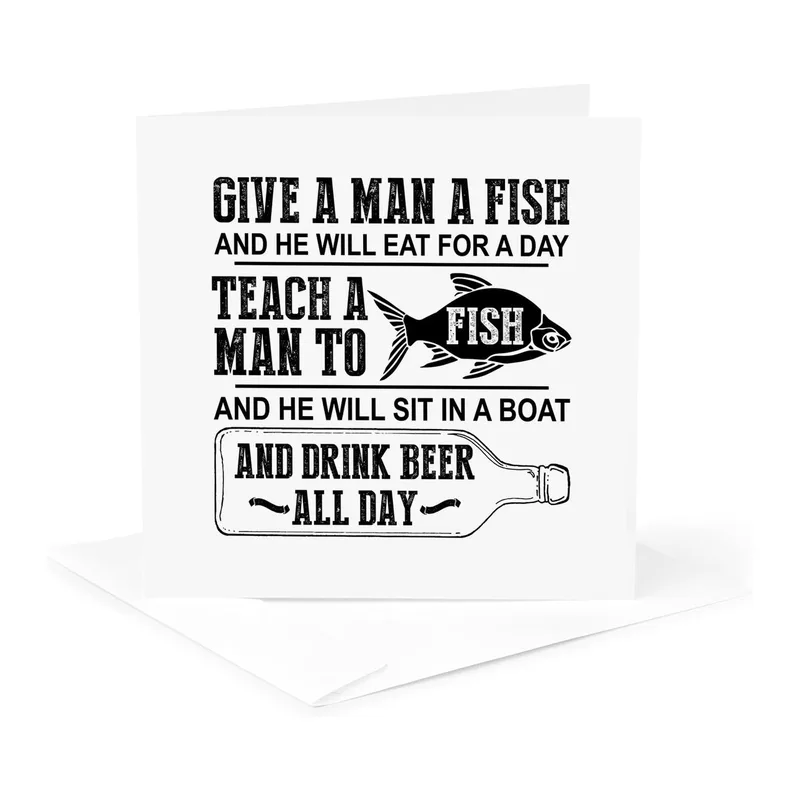 Black Fishing Joke Text Card features a humorous twist