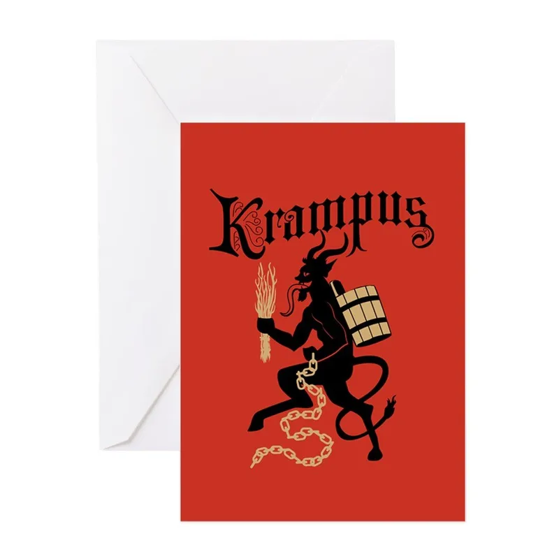 Red Krampus Demon Silhouette Card for Dark Holiday Humor