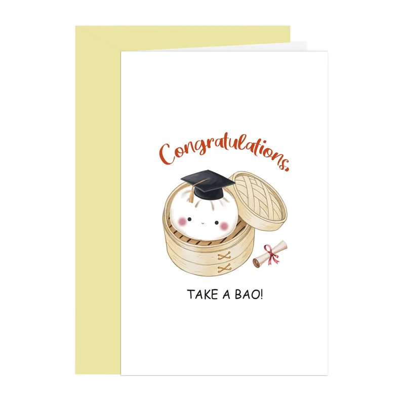 Dumpling Graduation Cap Congratulations Card for Foodie Graduates