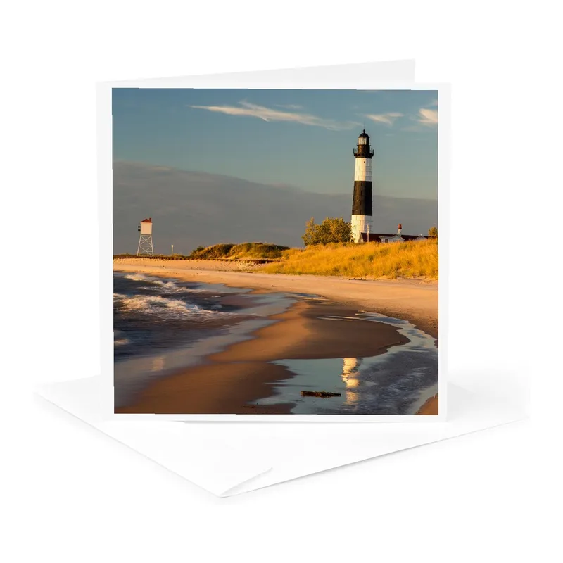 Lighthouse on Sandy Shore Card: Big Sable Point Greeting