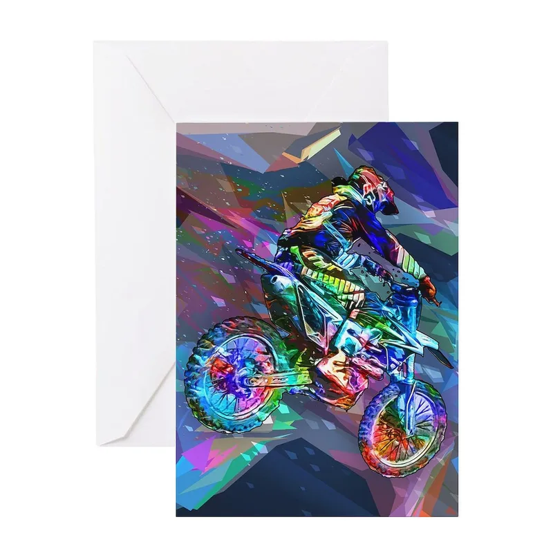 Colorful Crayon Dirt Bike Card for Motocross Lovers