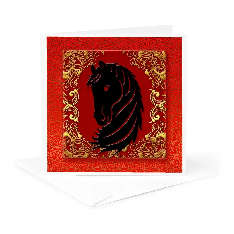 Black Horse Gold Ornate Card: A Bold Zodiac Tribute