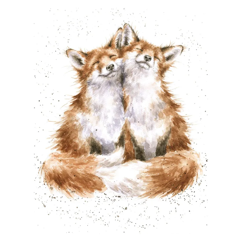 Watercolor Foxes Cuddling Card: A Gentle Illustration of Contentment