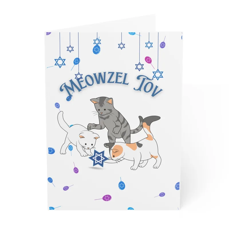 Cats Blue Star Card: Meowzel Tov Greeting with Feline Celebration