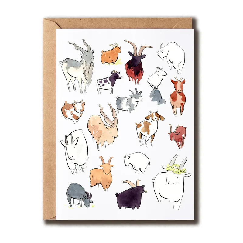 Watercolor Farm Animals Grid Card: A Goats Gallery