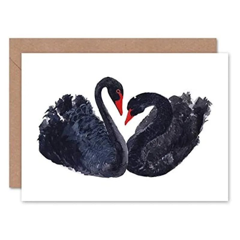 Pair Black Swans Love Card: A Watercolor Greeting for Bird Lovers