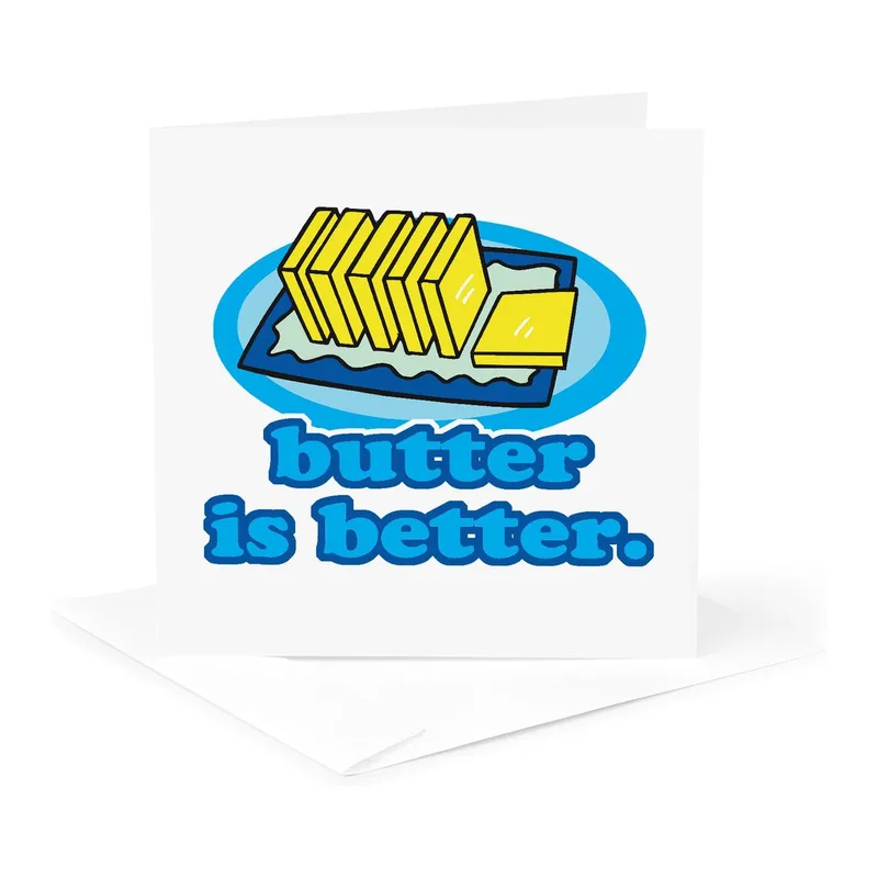 Blue Butter Stick Cartoon Card: A Funny Greeting for Foodies