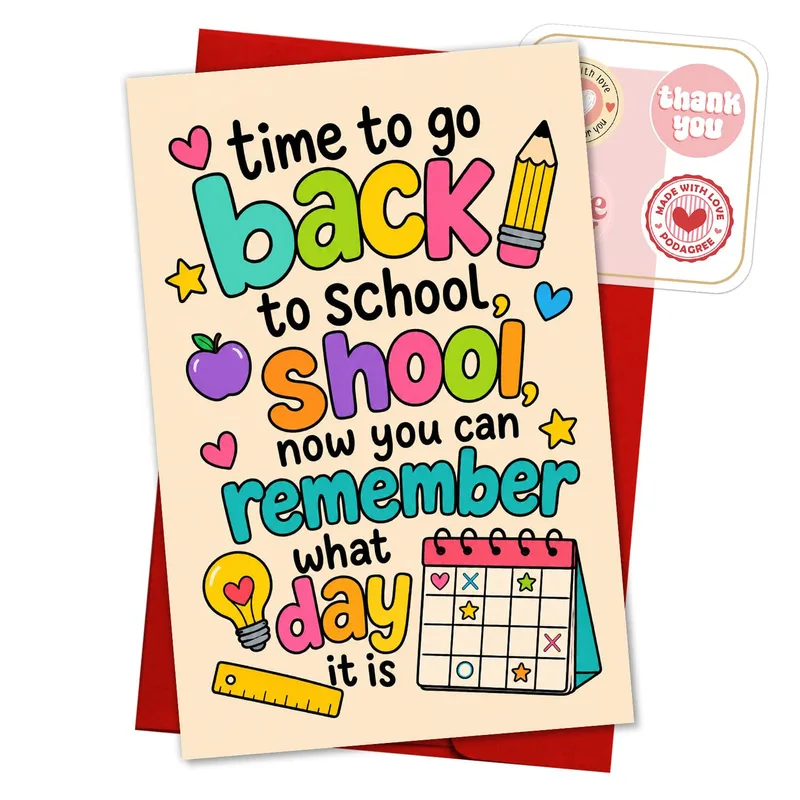 Cartoon Back to School Calendar Card for Students Starting the Year