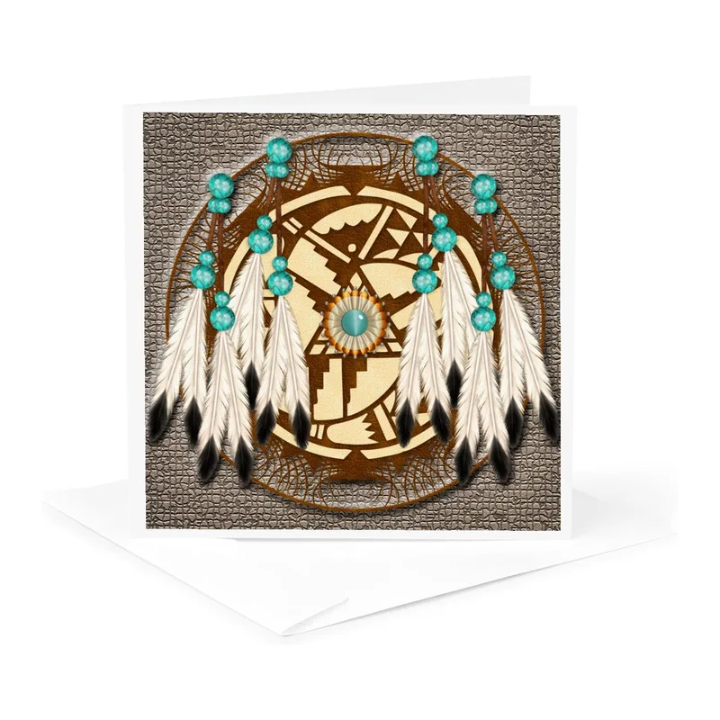 Turquoise Beaded Native Medallion Card – Greeting Card in natural