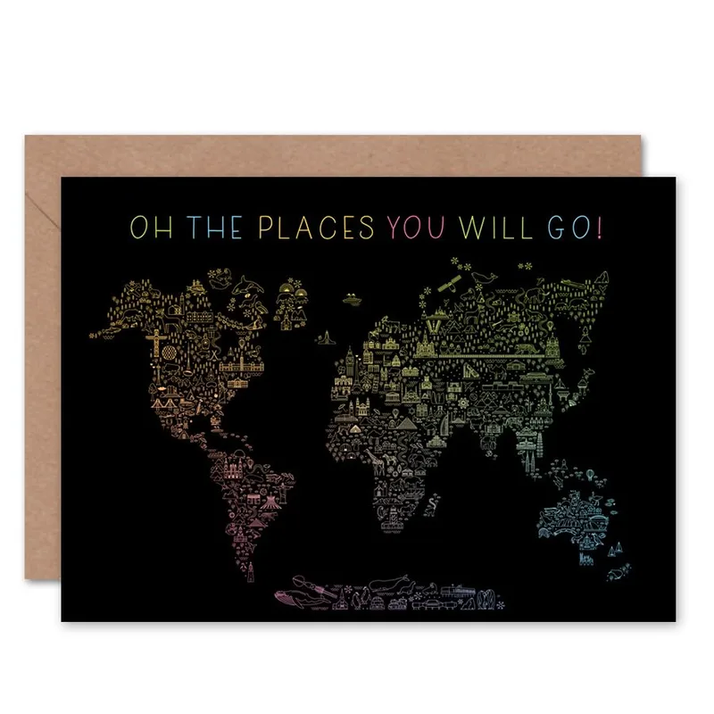 Black World Map Dots Card for Global Explorers