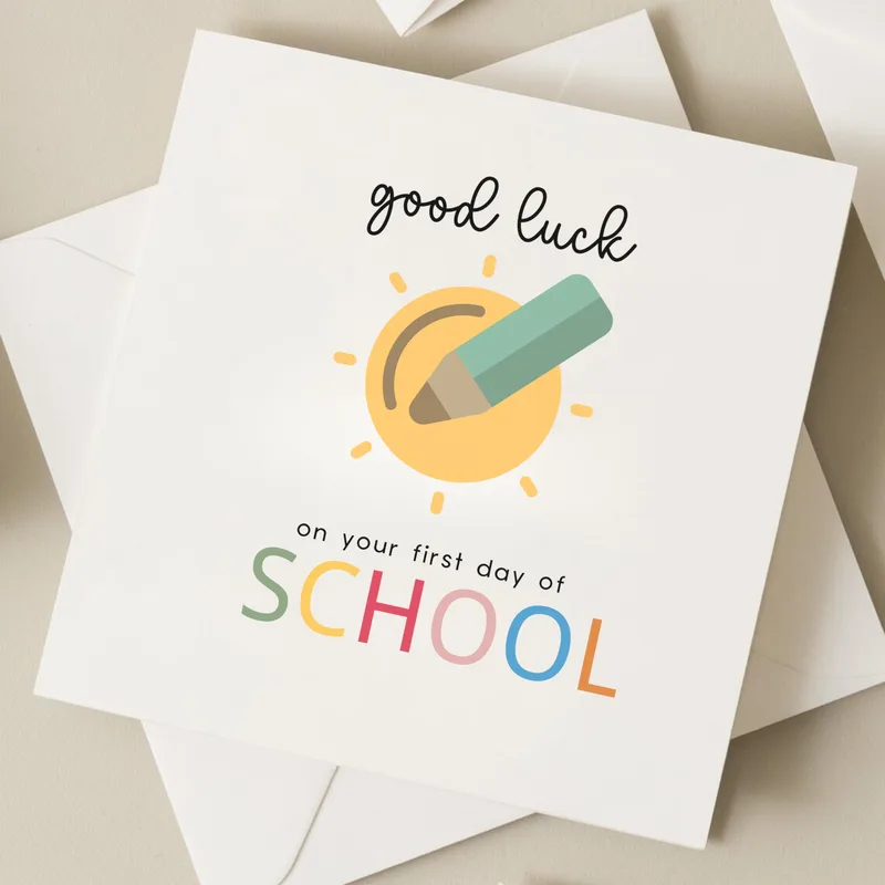 Sun Pencil Icon Good Luck Card for First Day of School