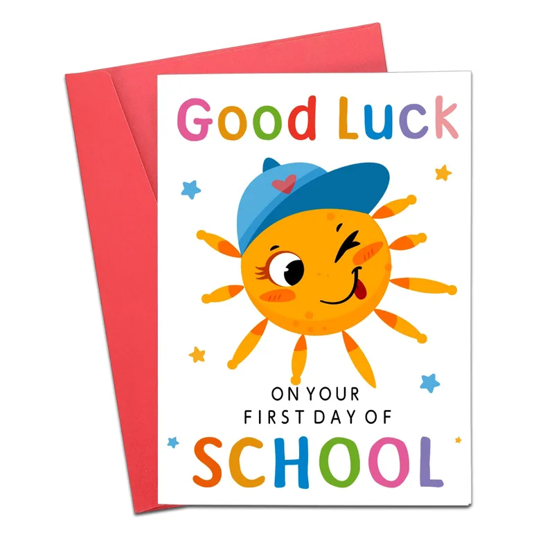 Sun Blue Cap Good Luck Card for First Day of School Fun