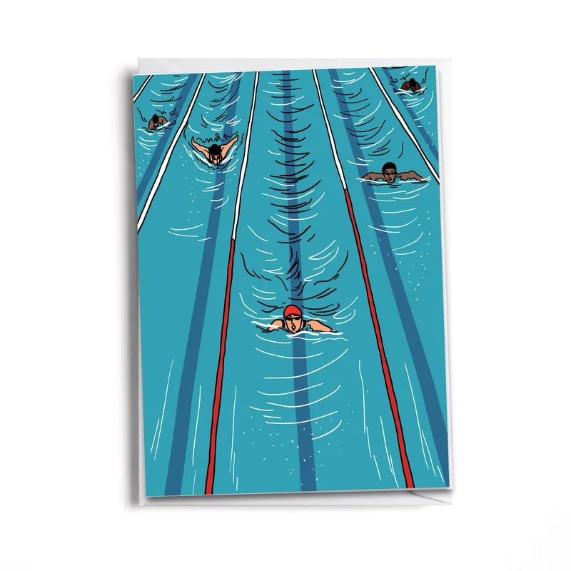Overhead Swimmers Lanes Card for Poolside Gratitude