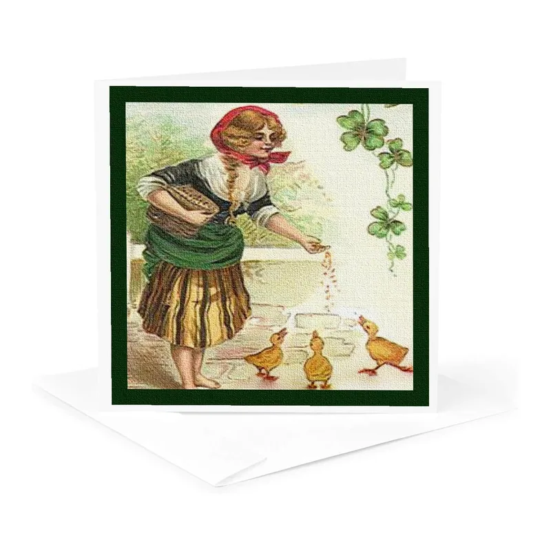 Vintage Irish Farm Girl Card features a vintage illustration