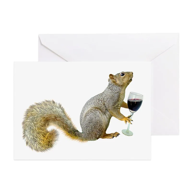 Squirrel Holding Wine Glass Card: A Funny Greeting for Wine Lovers