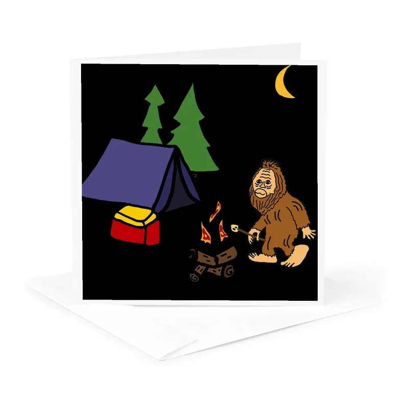 Bigfoot Camping Night Scene Card – Greeting Card in natural