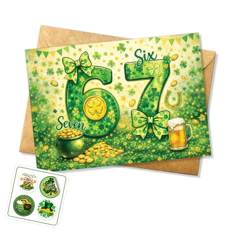 Green Shamrock Pot Card: A Lucky 6 7 Saint Patrick Design