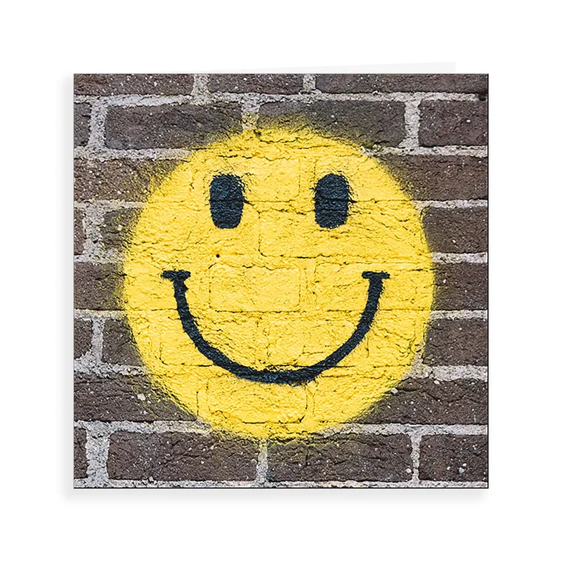 Yellow Smiley on Brick Card: Street Art Thank You Design